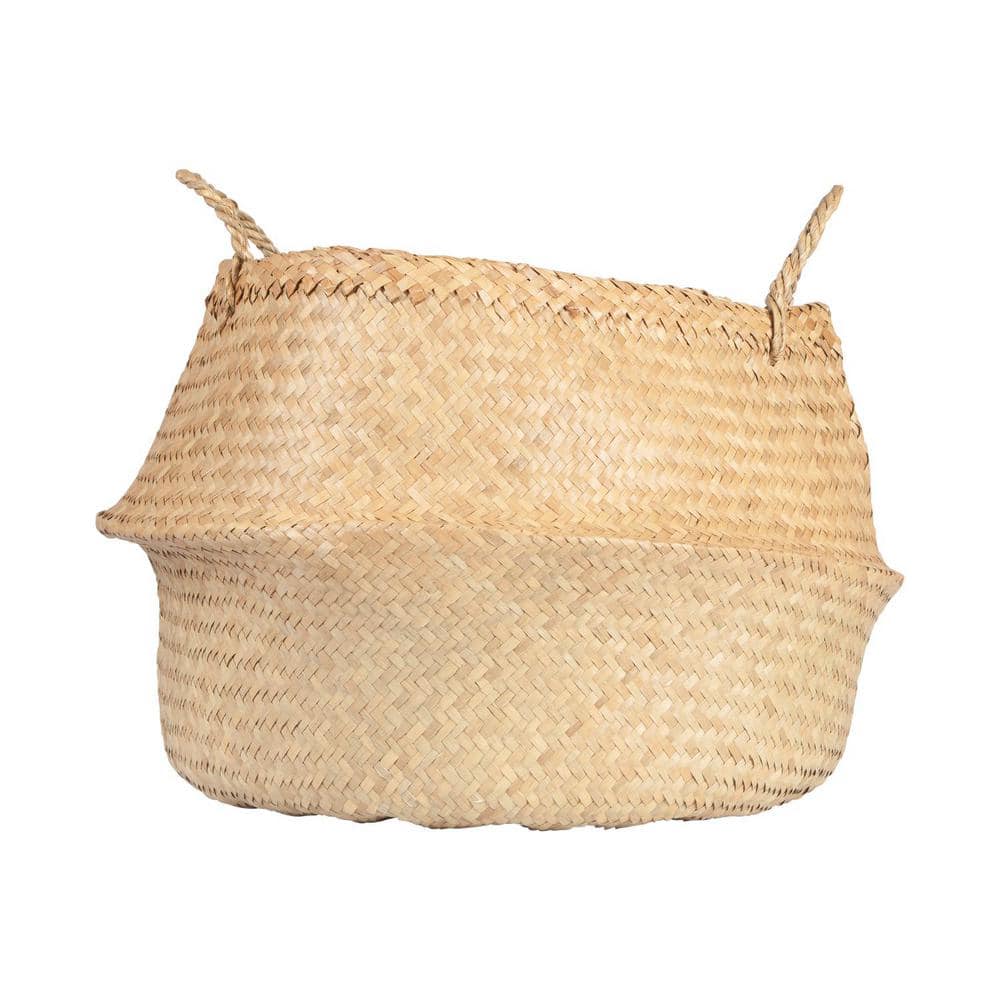 Natural Seagrass Round Collapsible Storage Basket with Handles