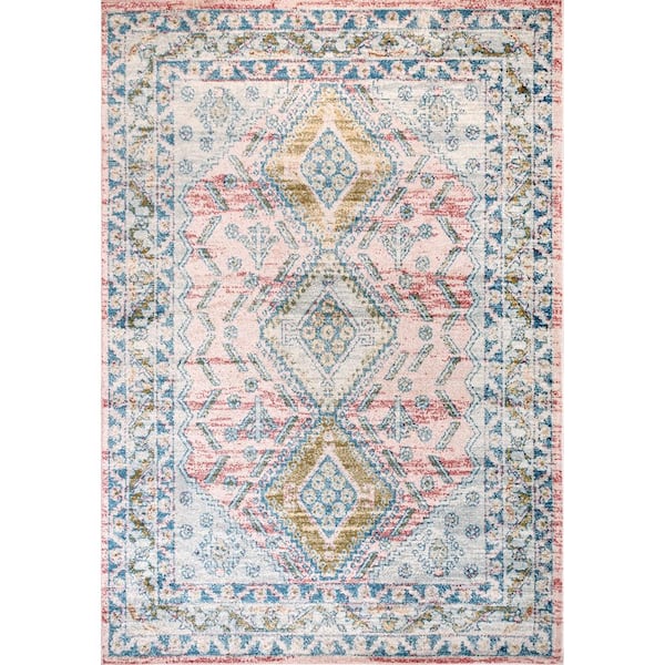 nuLOOM Louise Tribal Diamond Light Pink 6 ft. 7 in. x 9 ft. Indoor Area Rug