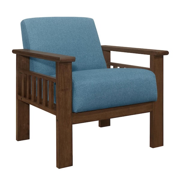 Benjara Blue and Brown Polyester Arm Chair with Storgae Arms