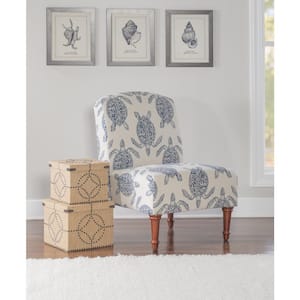 Koch White Accent Chair with Navy Sea Turtle Print and Walnut Legs