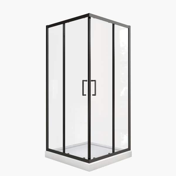 36 in. W x 72 in. H Corner Shower Door Framed in Matte Black Finish
