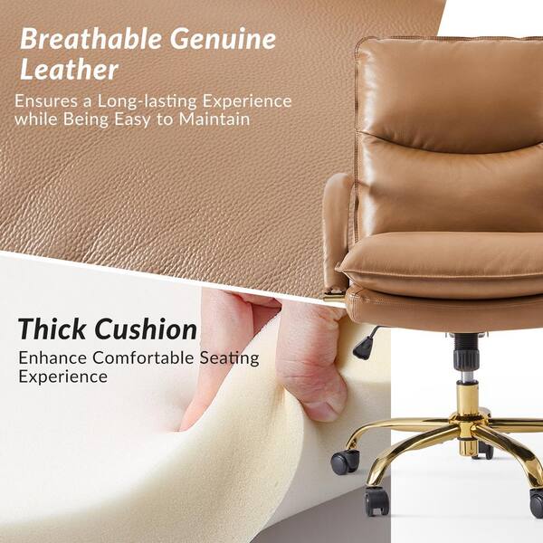 JAYDEN CREATION Calel Camel Genuine Leather Swivel Office