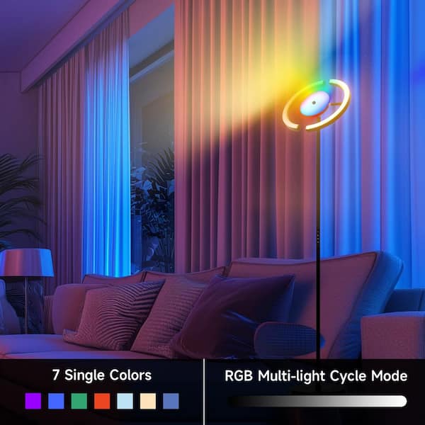 73 in. Black RGB Modern Standard Floor Lamp with Lightpole Touch with 330°Rotation with Magnetic Remote for Living Room