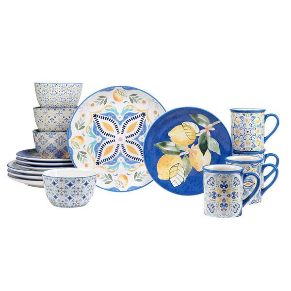 Certified International Lemonade 16-Piece Assorted Colors Earthenware Dinnerware Set Service for 4