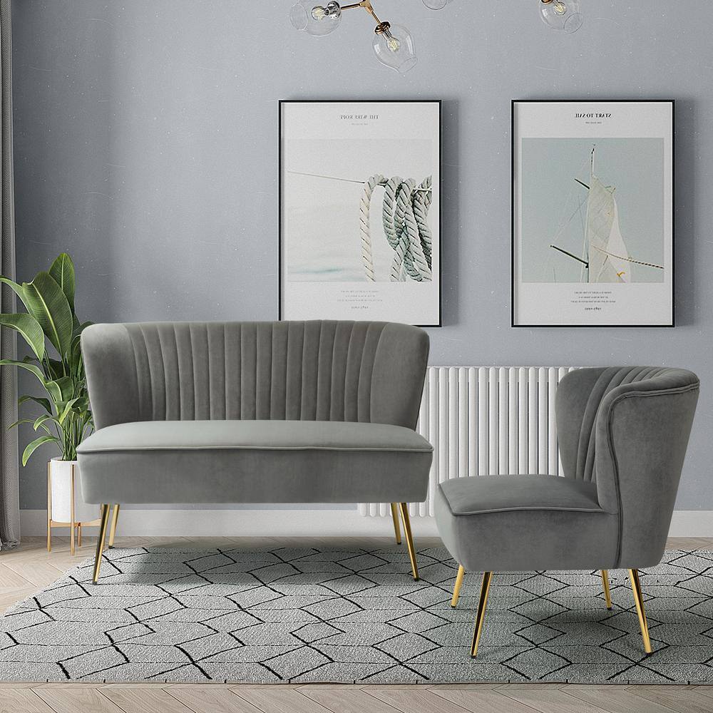 Buy Carmita Grey 47 in. Golden Base Velvet Tufted 2Seats Loveseats