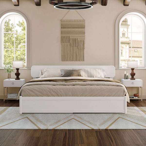 AFI Capri White Solid Wood Frame King Platform Bed with Panel