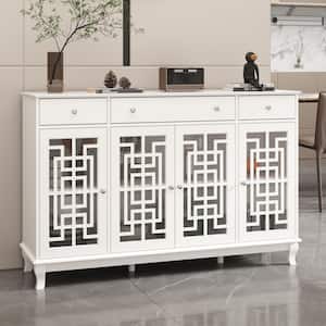 White Minimalist Retro Style Wooden Accent Storage Cabinet with 3-Drawer and 4-Doors