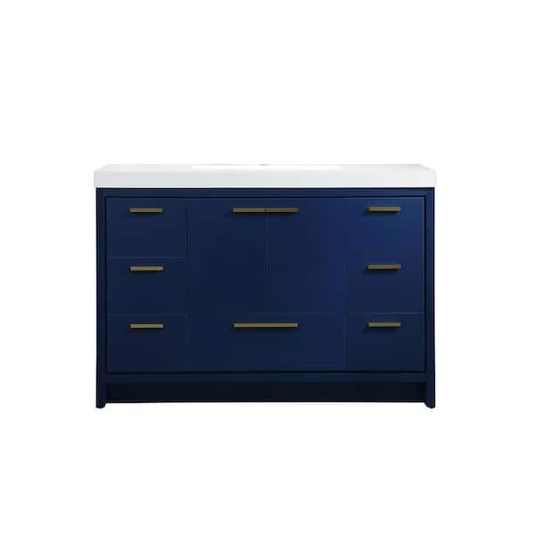 Unbranded Simply Living 48 in. Single Bathroom Vanity in Blue with Resin Vanity Top in White