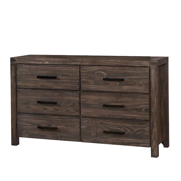Rexburg 6-Drawer Wire-Brushed Rustic Brown Dresser 35 in. H x 58 in. W x 17 in. D
