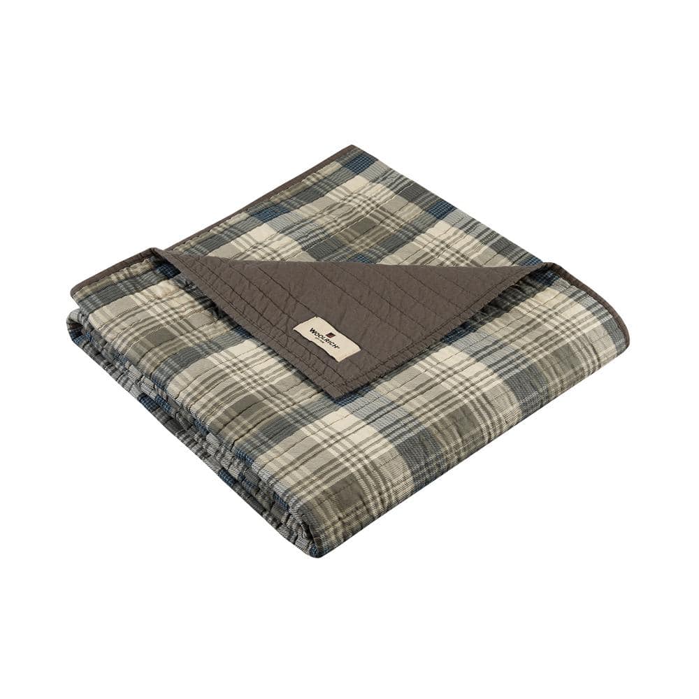Taupe Cotton Reversible Quilted Throw with Wool Fill