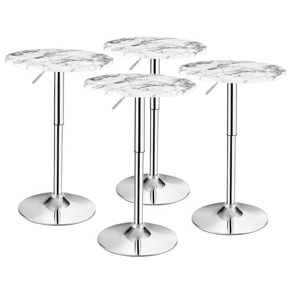 Costway 36 in. H 4-Pieces Round Bistro Bar Table Height Adjustable 360° Swivel White