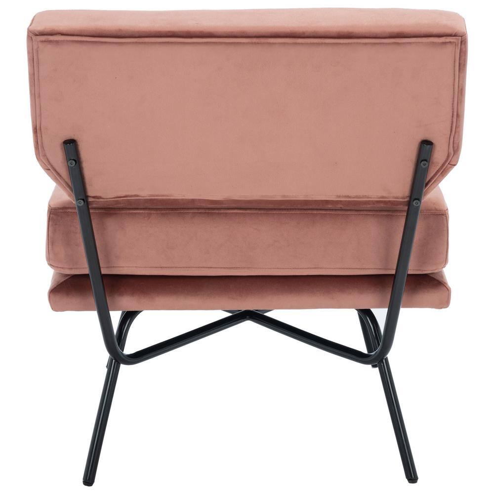 Dusty Rose Velvet & Black Metal Mid-Century Accent Chair