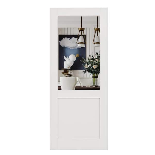 ARK DESIGN 36 in. x 80 in. Solid Core Half Lite Mirrored Glass White Primed MDF Wood Interior Door Slab