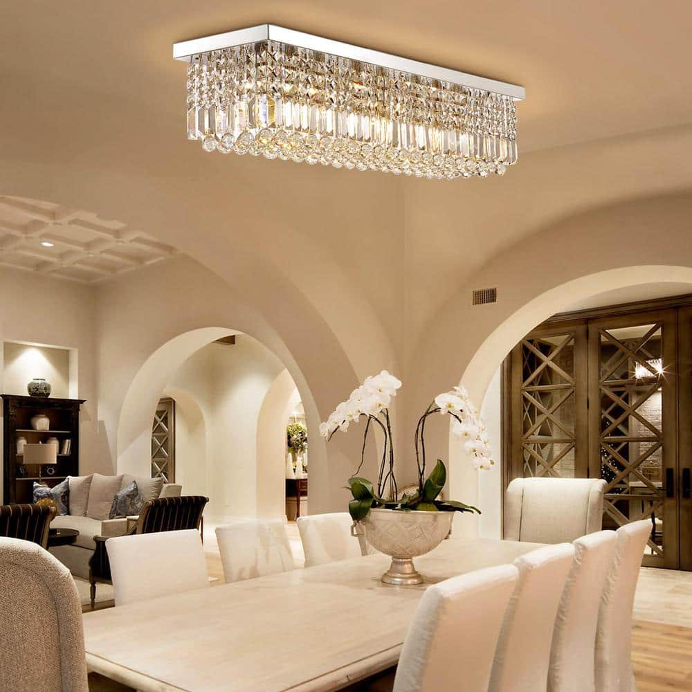 40'' Chrome Crystal Geometric Flush Mount Chandelier