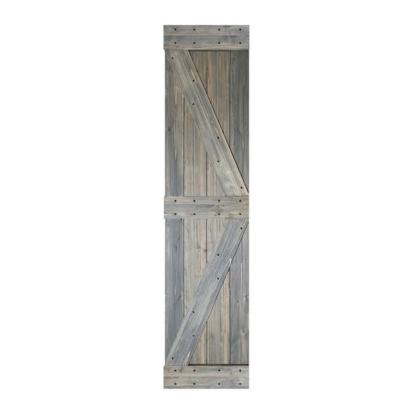 ISLIFE K Style 24 in. x 84 in. Aged Barrel Finished Solid Wood Sliding Barn Door Slab - Hardware Kit Not Included
