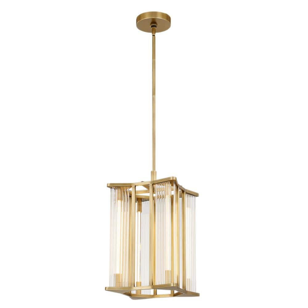 Sabre 11 in. 1 Light 26-Watt Ribbed Glass/Vintage Brass Integrated LED Pend