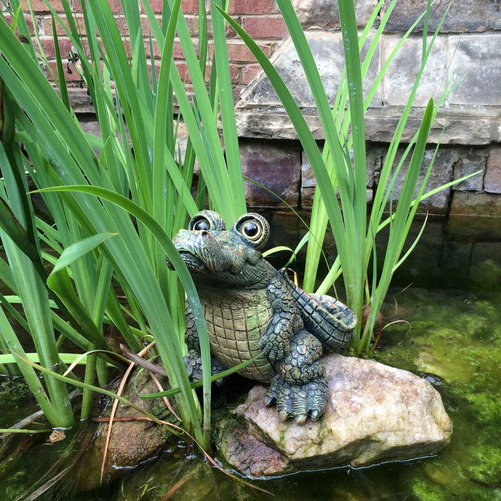 Whimsical Green and Beige Resin Alligator Garden Statue Set