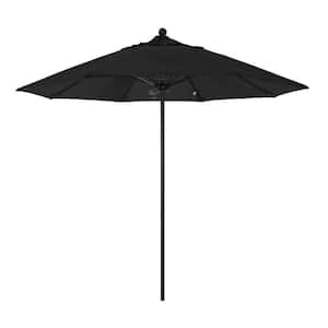 9 ft. Black Aluminum Commercial Market Patio Umbrella with Fiberglass Ribs and Push Lift in Black Sunbrella