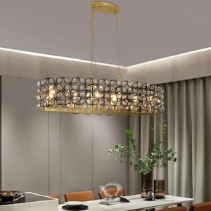 39.4 in. Modern 6-Light Black Crystal Oval Chandelier for Living Room with no bulbs included
