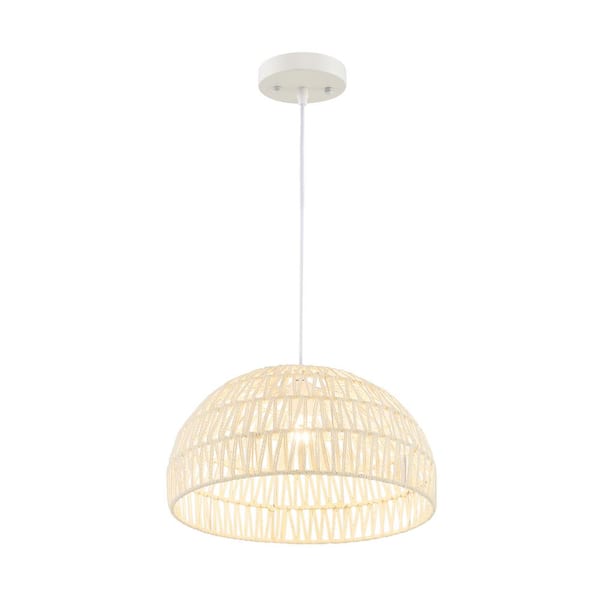 FORCLOVER 1-Light Beige Farmhouse Rattan Pendant Lights with Adjustable Hanging Rope