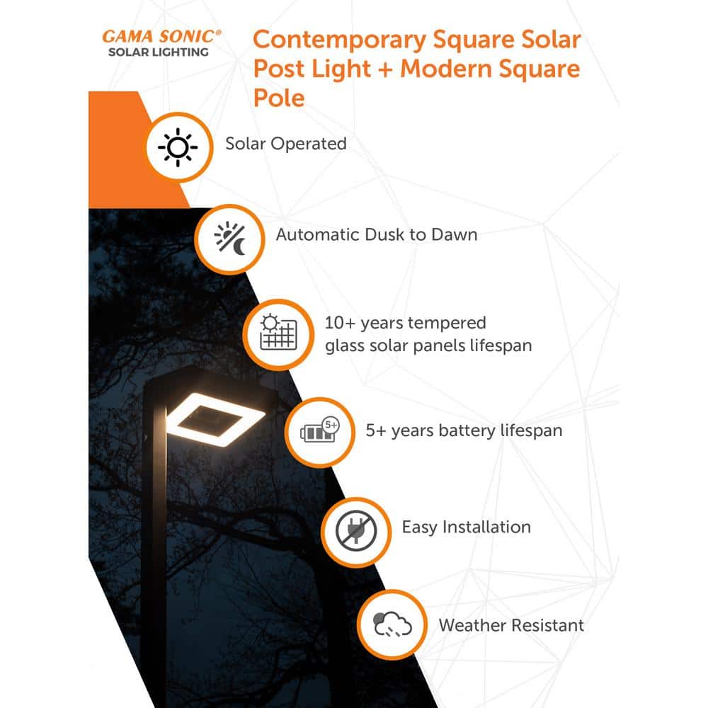 Contemporary Black Aluminum 99" LED Solar Lamp Post