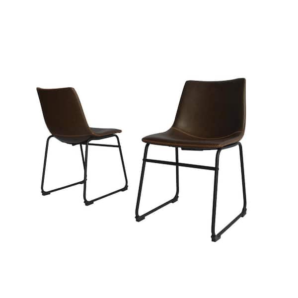 Best Quality Furniture Clarence Coffee Color Faux Leather Side Chairs With Black Metal Frame (Set of 2)