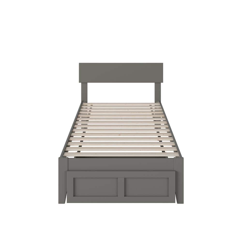 Boston Twin XL Gray Solid Wood Platform Bed with Storage Drawer