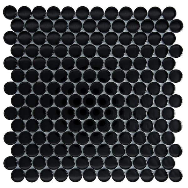 Apollo Tile Black 4 in. x 5 in. Penny Round Polished Glass Mosaic Tile Sample (0.13 sq. ft./Piece)
