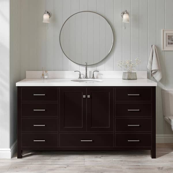 ARIEL Cambridge 67 in. W x 22 in. D x 36 in. H Bath Vanity in Espresso with Pure White Quartz Top with White Basin