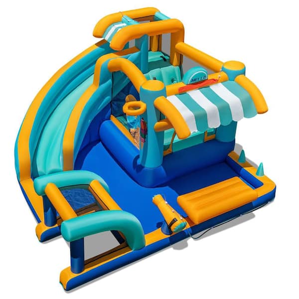 Inflatable Water Park Bounce House with Market Stand Water Slide with Climbing Wall (Without Blower)