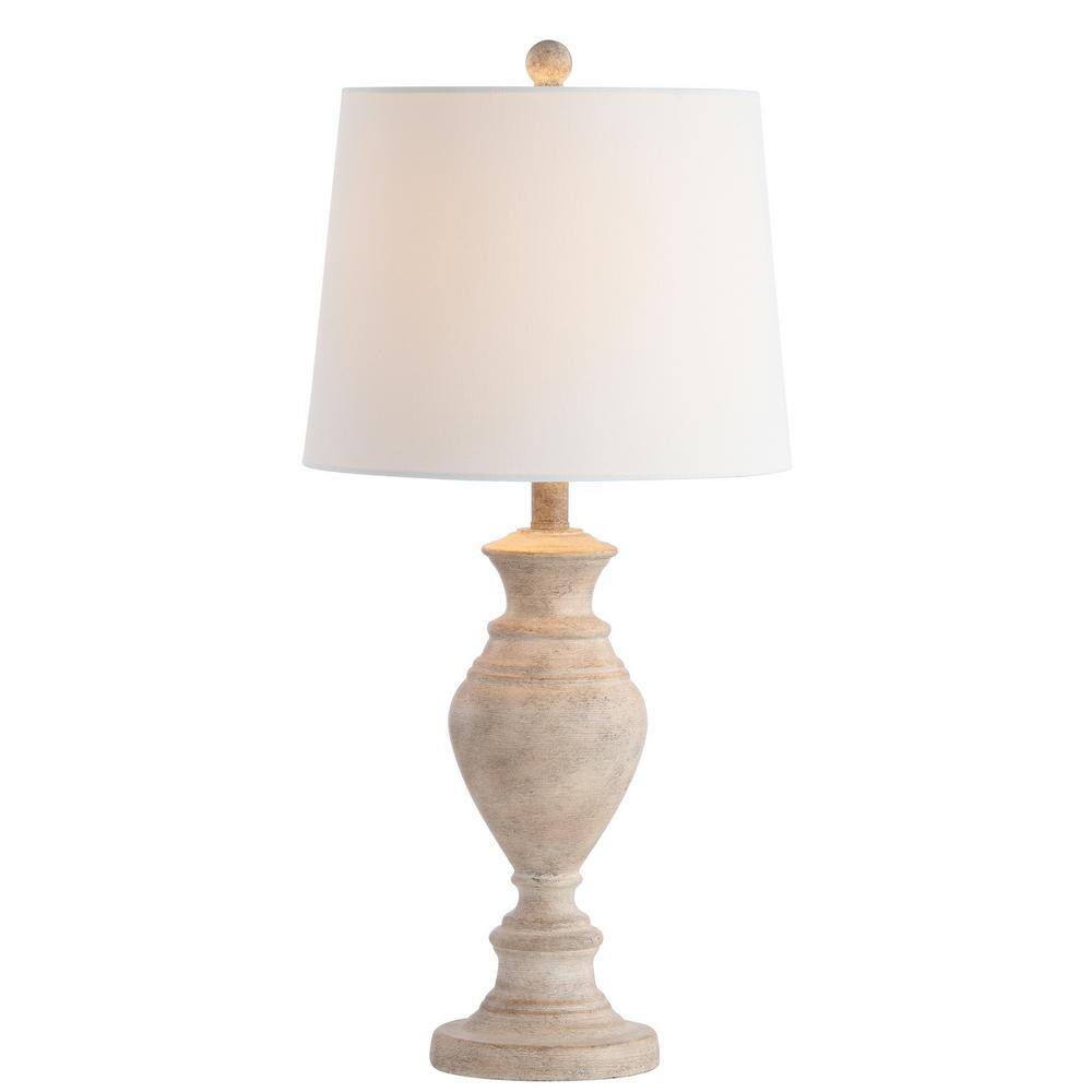 Romantic Rustic Brown Wood Finish Table Lamp with Off-White Cotton Shade