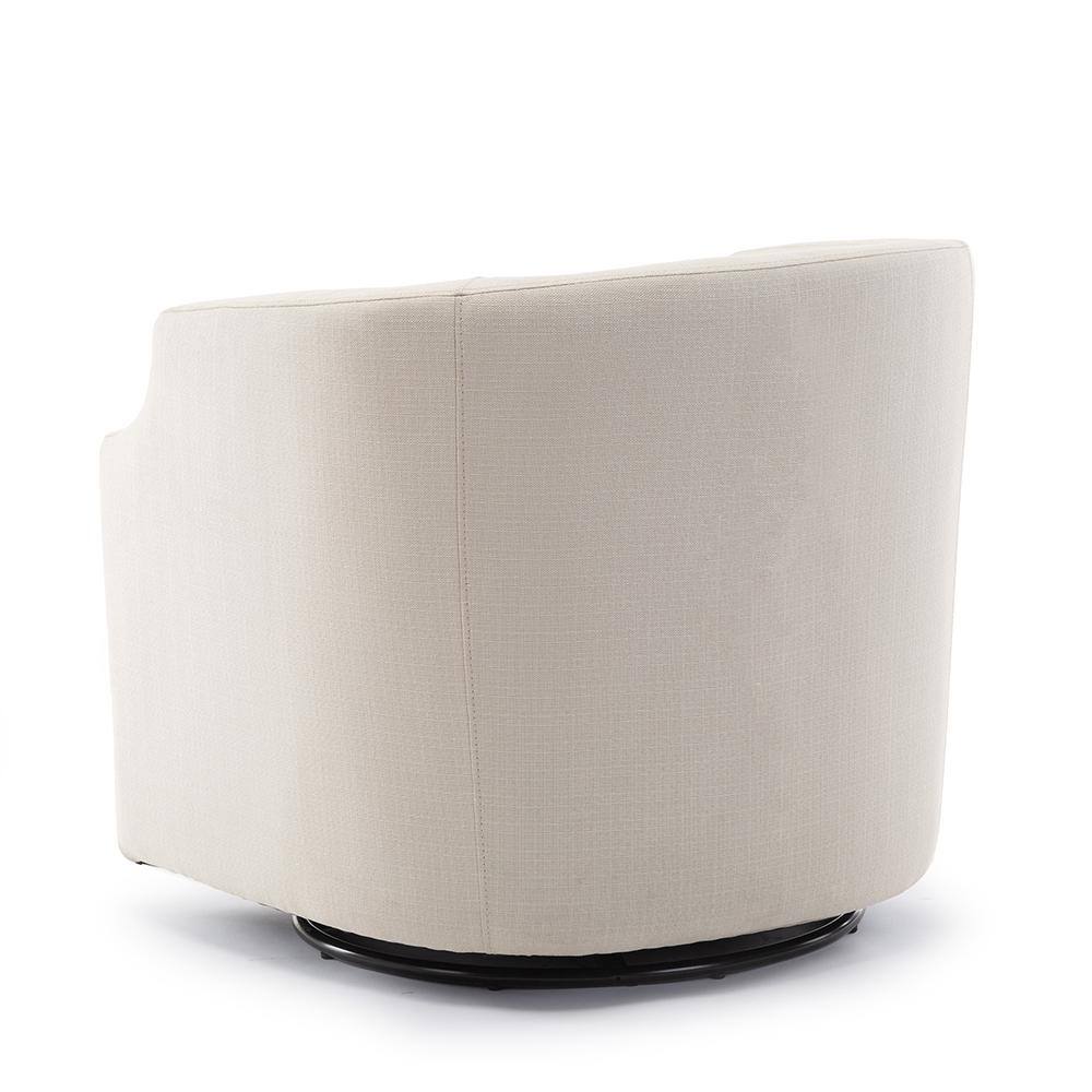 Infinity White Linen Swivel Barrel Chair with Clip Arm Design