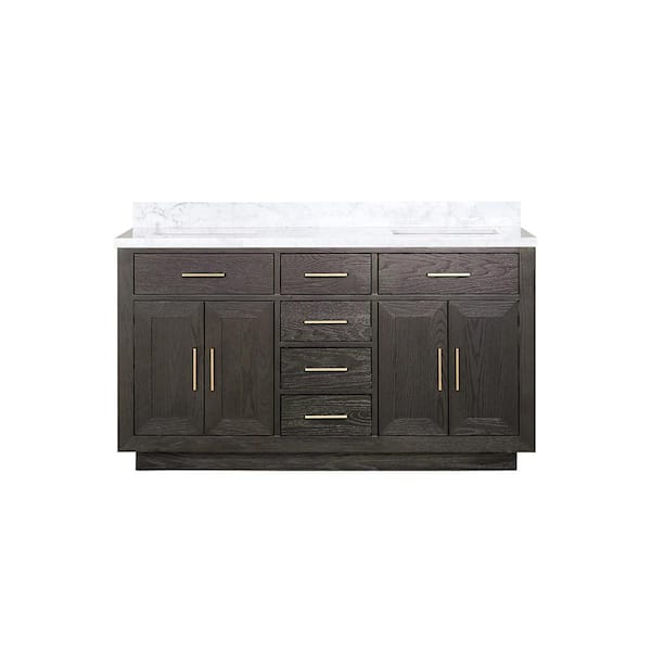 Condor 60 in W x 22 in D Brown Oak Double Bath Vanity and Carrara Marble Top