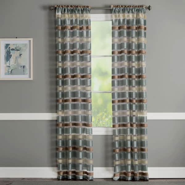 Natco Dylan Blue 52 in. W x 84 in. L Polyester Rod Pocket Light Filtering Curtain Window Panel