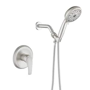 Single Handle 10-Spray Shower Faucet 1.8 GPM with Pressure Balance Brass Rain Shower System with Valve in Brushed Nickel