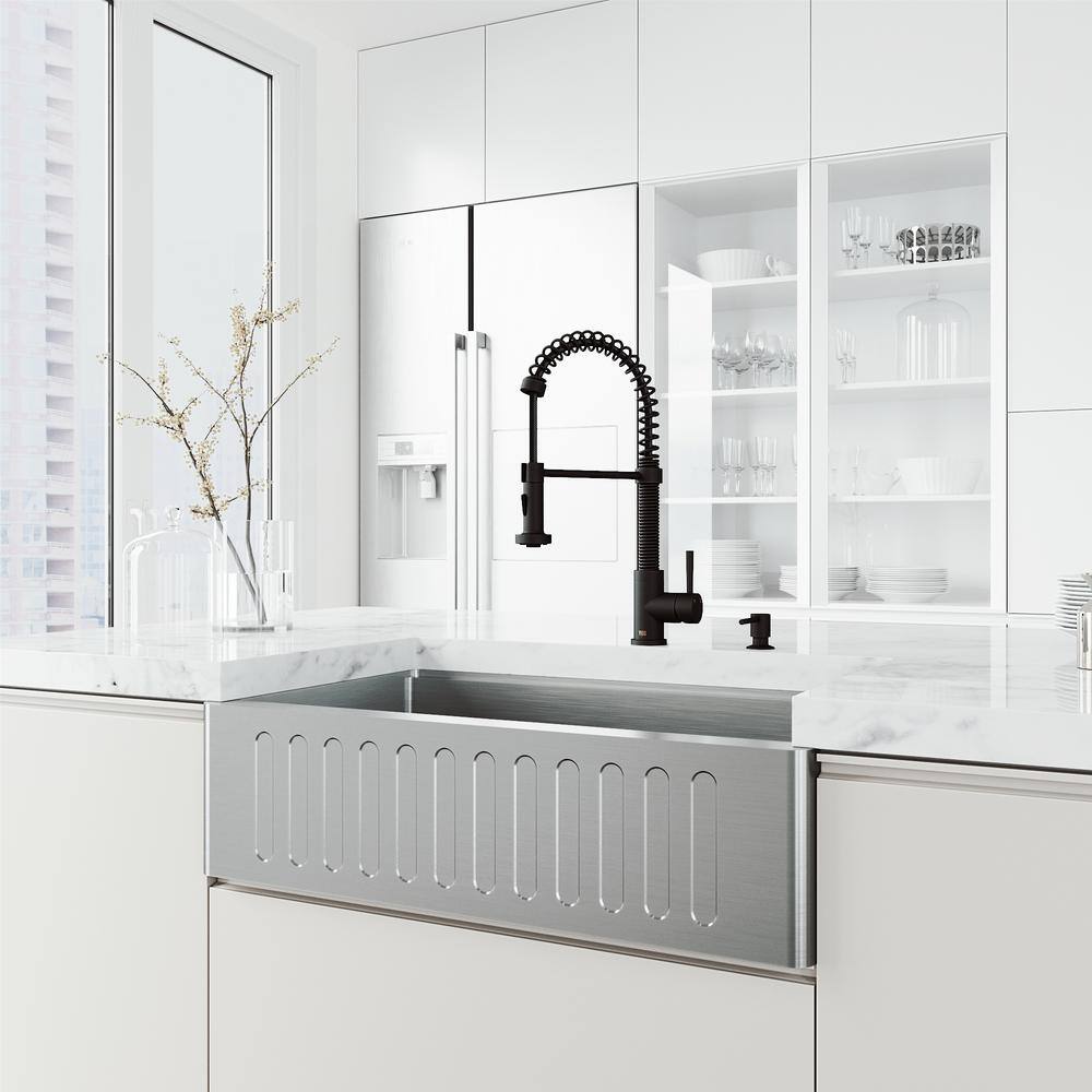 Matte Black Brass Pull-Down Kitchen Faucet with Soap Dispenser