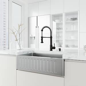 Edison Single Handle Pull-Down Sprayer Kitchen Faucet with Soap Dispenser in Matte Black
