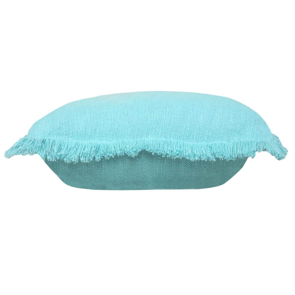 Aqua Blue Cotton Fringed 20" Square Throw Pillow