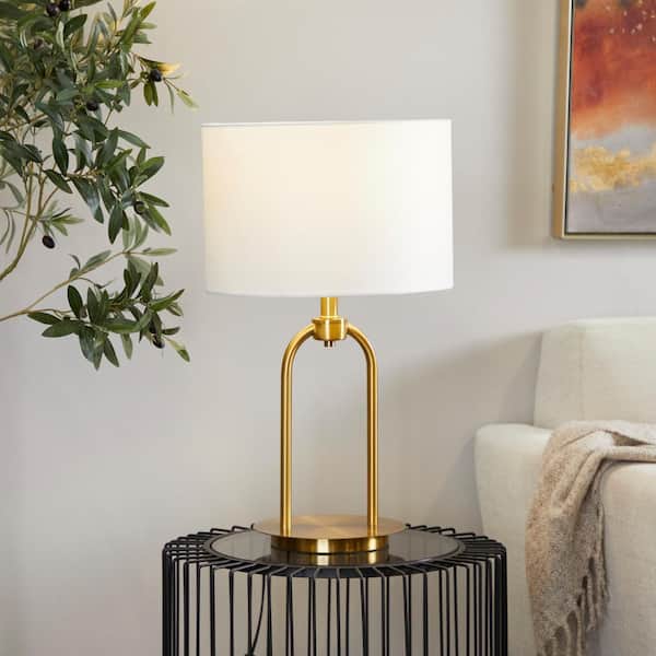 19 in. Gold Metal Arched Task and Reading Table Lamp with Drum Shade