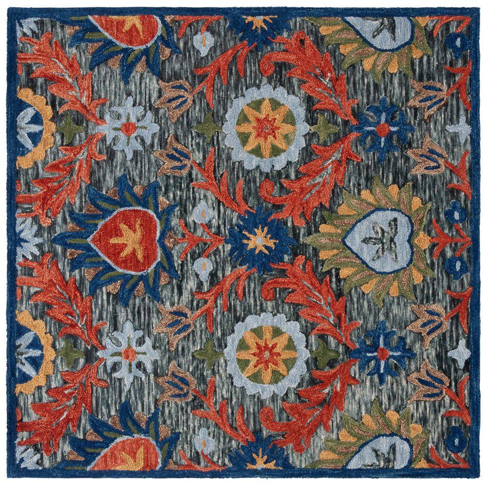 SAFAVIEH Blossom 6 ft. x 6 ft. Charcoal/Orange Diamond Ornate Floral ...