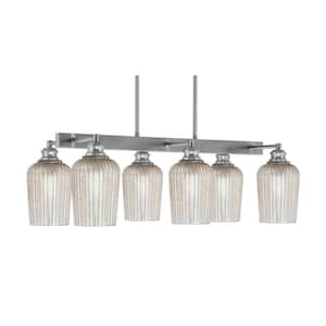 Albany 6 Light Brushed Nickel Downlight Chandelier, Linear Chandelier for the Kitchen with Silver Textured Glass Shades