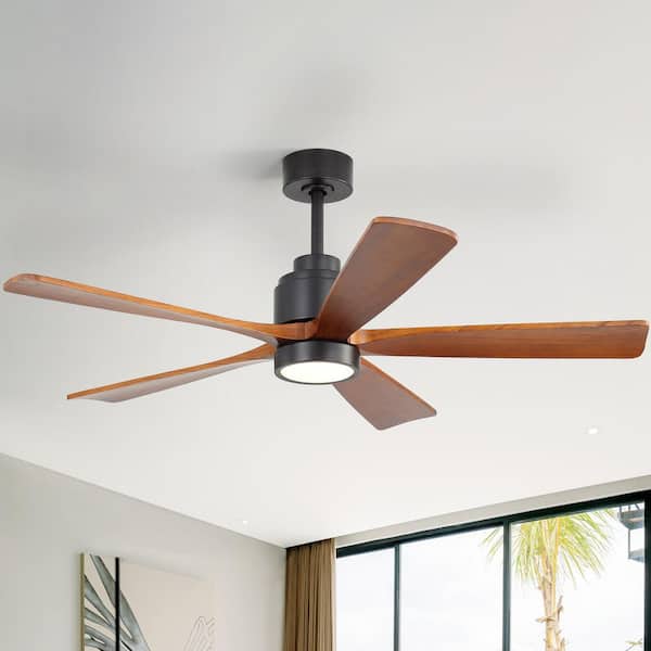 52 in. Indoor/Outdoor Standard Wood Black Drownrod Ceiling Fan with 3-Color LED Light Kits, 6-Speed DC Motor and Romote