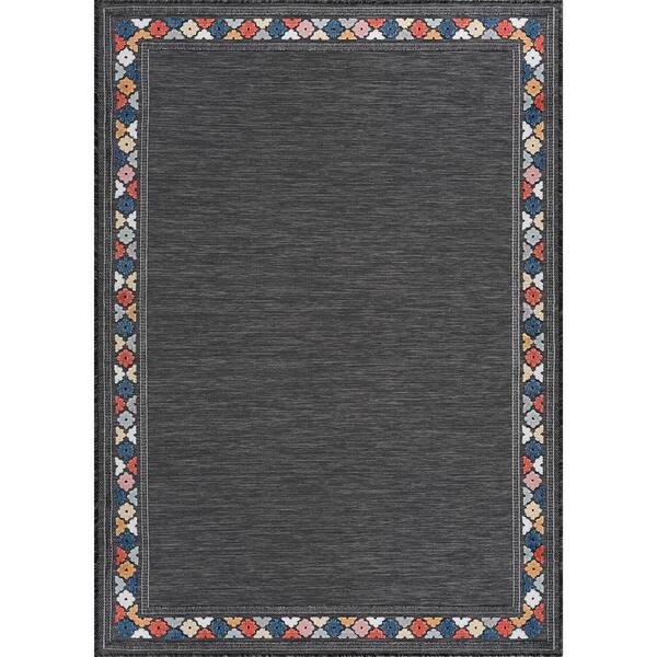 Gray 14x10 Rug CAMILSON Lara Dark Grey 10 ft. x 14 ft. Bordered Stylish Indoor Outdoor ...
