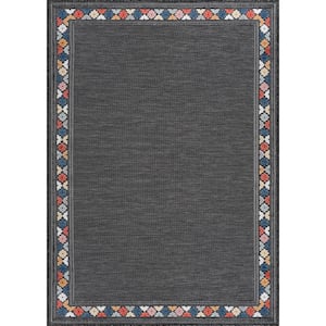 Lara Dark Grey 8 ft. x 10 ft. Bordered Stylish Indoor Outdoor Area Rug