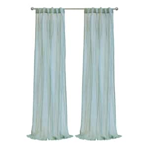Paloma Pale Thyme Polyester Broomstick Crushed 52 in. W x 95 in. L Dual Header Indoor Sheer Curtain (Single Panel)
