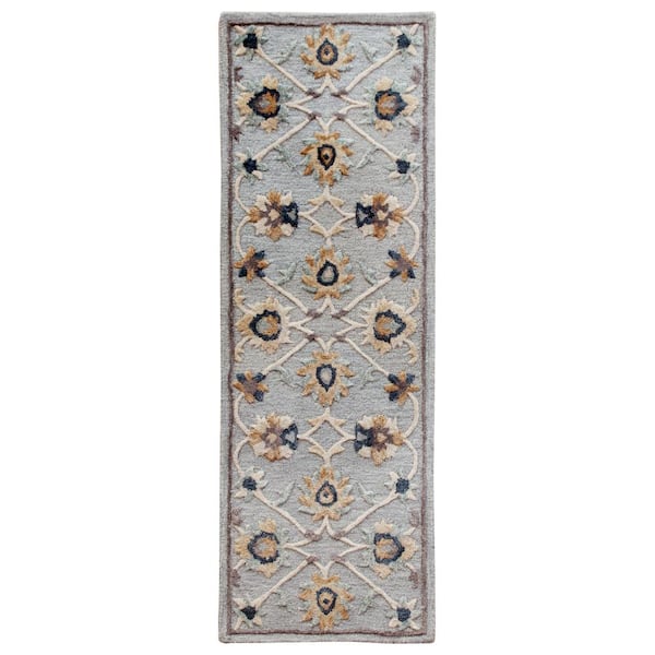 Brenna Traditional Blue/Beige 2 ft. 3 in. x 6 ft. 9 in. Floral Filigree Wool Runner Rug