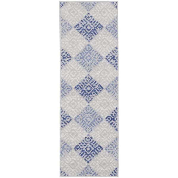 2 ft. x 8 ft. Blue Geometric Washable Area Rug Runner Rug