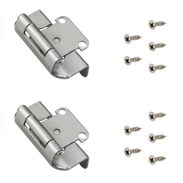 (2-Pack) Satin Nickel Self-Closing 1/2 in. Overlay for Face Frame Cabinet Wrap-around Hinge