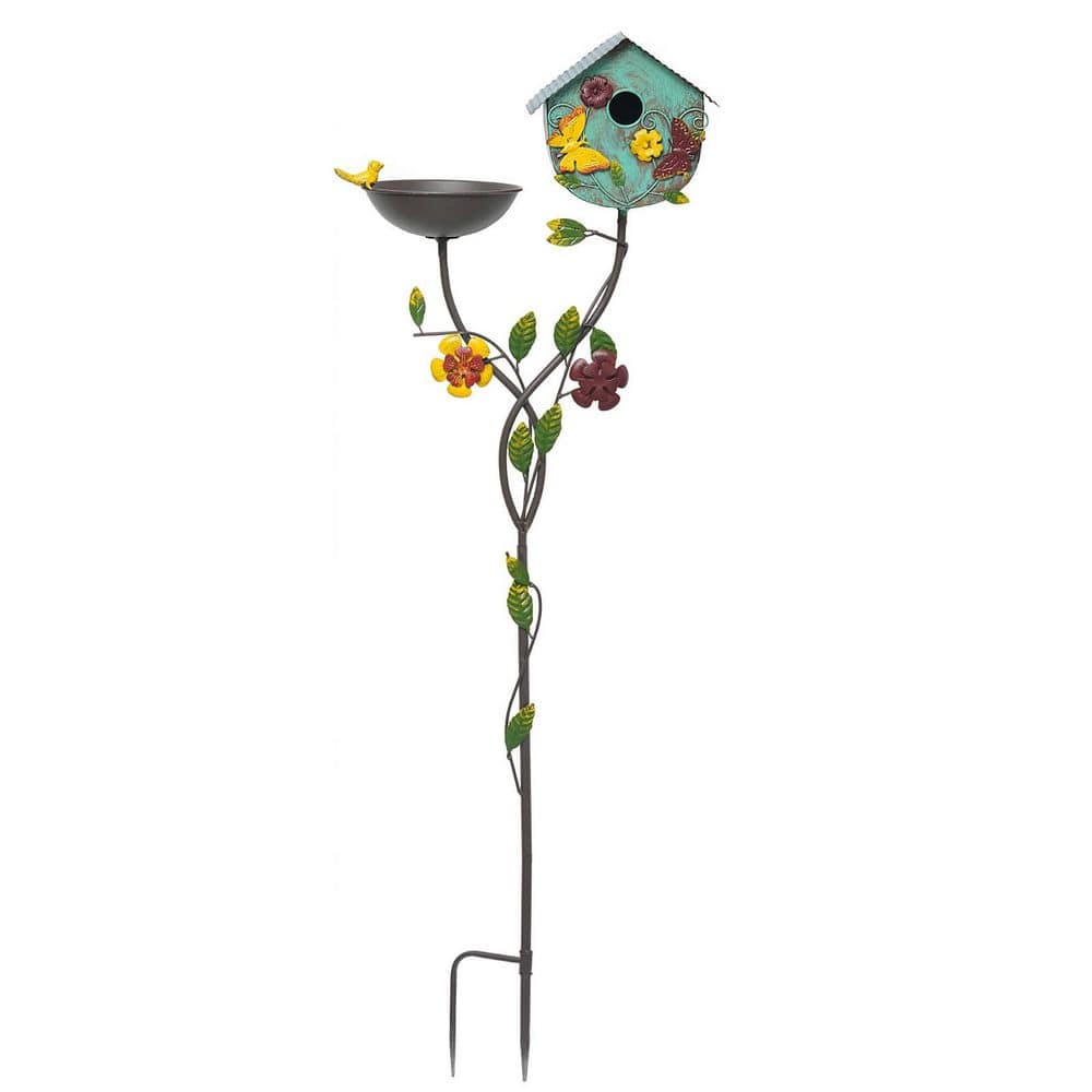 7.5 in. Dia Bird Baths for Outdoors, Metal Bird Bath Bowl with Birdhouses- Multi-Colored price history on PriceWatchPro