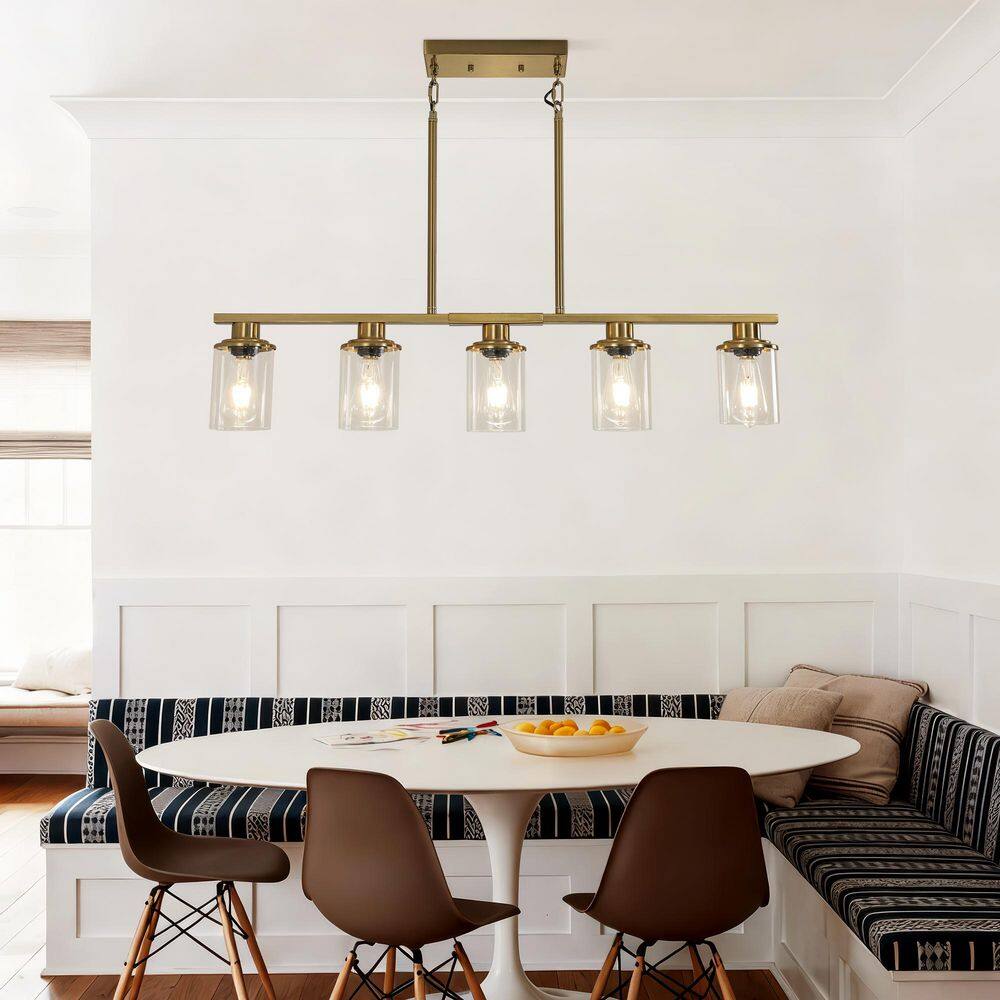 37.4 in. Modern Chandelier 5-Light Gold Chandelier For Dining Room or Kitchen with Clear Glass Shade price history on PriceWatchPro